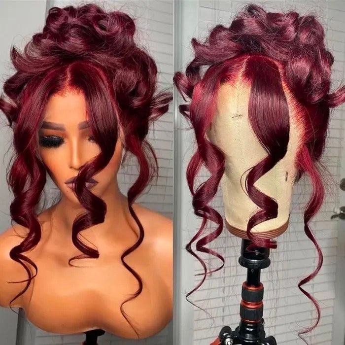 Human hair wig 99J Burgundy Red Body Wave Hair 13x4/4x4 Lace Front Glueless Closure Wigs Body Wave/Straight Undetectable Hair Wig 180% Density Color Wig - arabellahair.com