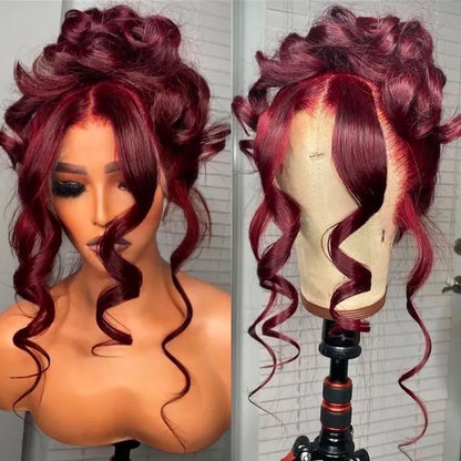 Human hair wig 99J Burgundy Red Body Wave Hair 13x4/4x4 Lace Front Glueless Closure Wigs Body Wave/Straight Undetectable Hair Wig 180% Density Color Wig - arabellahair.com