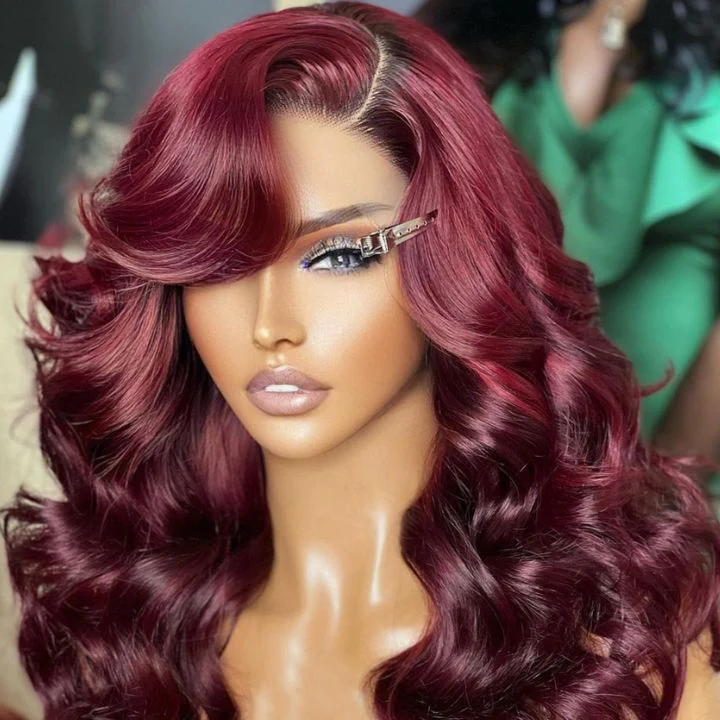 Human hair wig 99J Burgundy Red Body Wave Hair 13x4/4x4 Lace Front Glueless Closure Wigs Body Wave/Straight Undetectable Hair Wig Color Wig - arabellahair.com