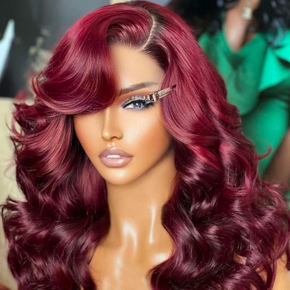 Human hair wig 99J Burgundy Red Body Wave Hair 13x4/4x4 Lace Front Glueless Closure Wigs Body Wave/Straight Undetectable Hair Wig Color Wig - arabellahair.com