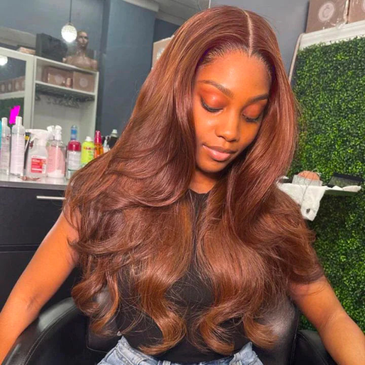 Human hair wig Chestnut Dark Brown Color Wig 4x4/13x4 Lace Front Closure Wig Body Wave Hair 180%Density Free Part - arabellahair.com