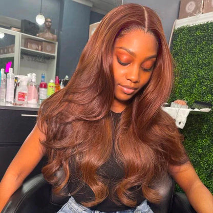 Human hair wig Chestnut Dark Brown Color Wig 4x4/13x4 Lace Front Closure Wig Body Wave Hair 180%Density Free Part - arabellahair.com