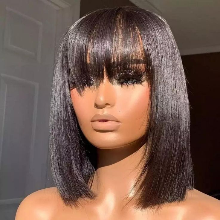$99.9 Bogo Sale Natural Color/Colored Bob Wigs With Bangs Straight Short Non-Lace Machine Made