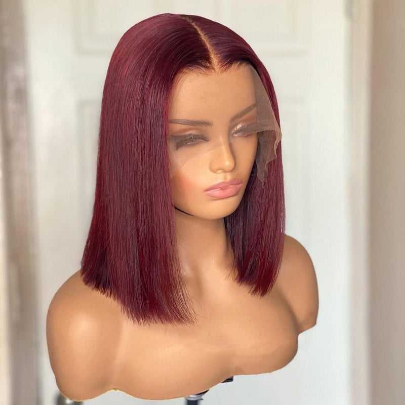 Human hair wig 99J Red Color Bob 4*4/13*4/13*6 Lace Wigs Human Hair Wigs Straight Bob Wigs For Black Women 180% Density - arabellahair.com