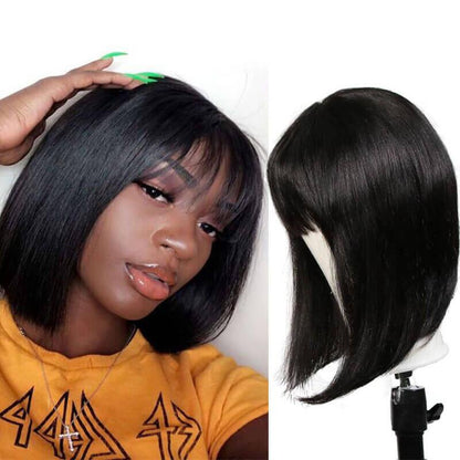 Straight Short Non-Lace Human Hair Bob Wigs with Bangs 180% Density Bob Wigs - arabellahair.com