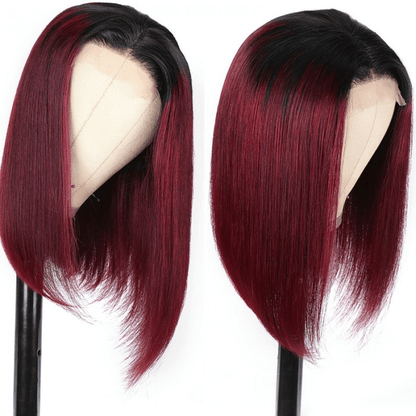 Burgundy Red Color Bob Wigs 4*4 Lace Wigs 1B99J Natural Straight Human Hair Bob Wigs Upgrade Transparent Lace 180% Density - arabellahair.com