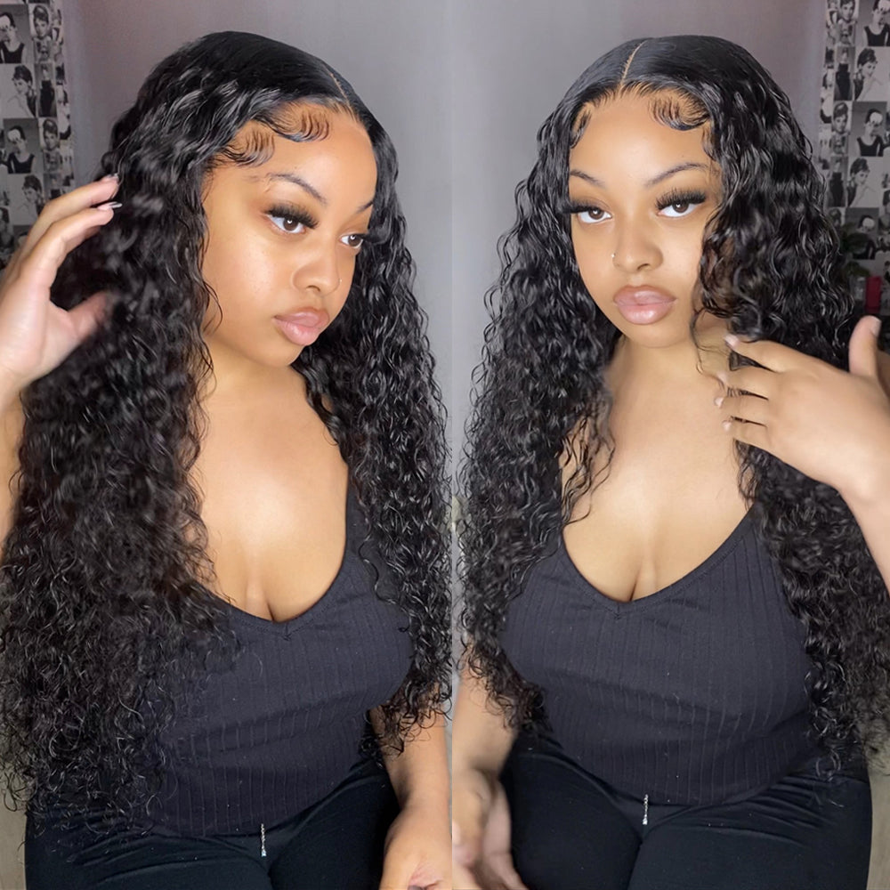 Undetectable Transparent Lace 13*4 Lace Frontal Wig Water Wave 180% Density Human Hair Wigs For Beginners Natual Black Free Part - arabellahair.com