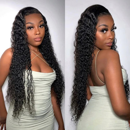 Deep Wave Curly Natural Black 13x6 Lace Frontal Human Hair Wigs