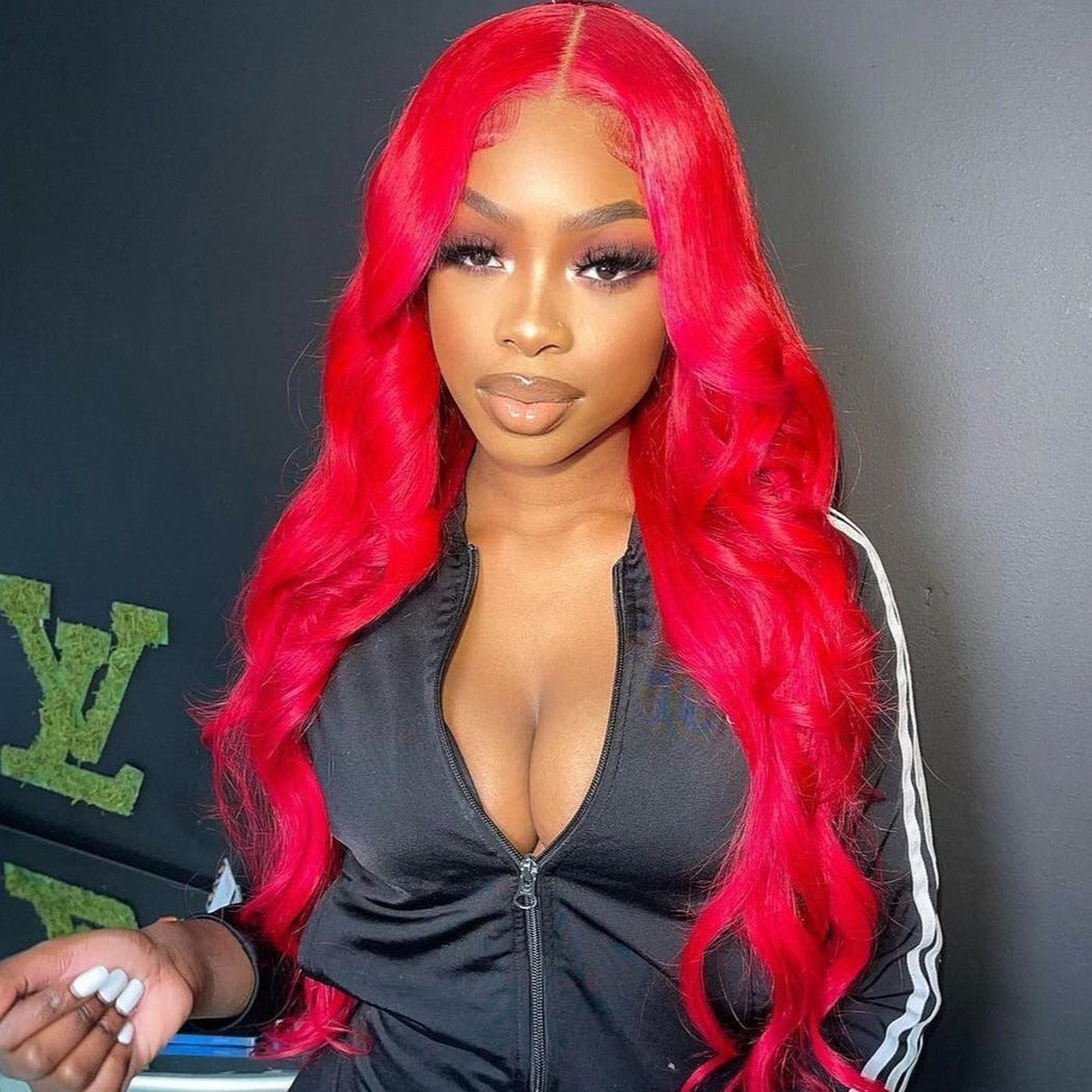 Red Burgundy Color Transparent Lace Wig 4*4/13*4 Lace Glueless Natural Wig 18 24 Inch - arabellahair.com