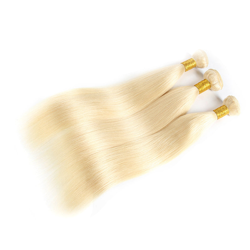 613 Blonde Hair, 3 Bundles Straight Hair Weaves  With 4*4 Lace Closure - arabellahair.com
