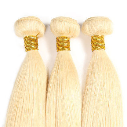613 Blonde Hair, 3 Bundles Straight Hair Weaves  With 4*4 Lace Closure - arabellahair.com