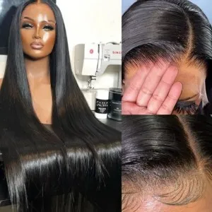 40&quot; Extra Long Length Hair 13x4 Lace Front Wig - Natural Black Straight Hair and Body Wave Human Hair Wigs