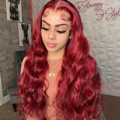 99J Red Body Wave Hair 13*4/4*4 Lace Front Glueless Closure Wigs Body Wave/Straight Undetectable Hair Wig 180% Density Color Wig - arabellahair.com