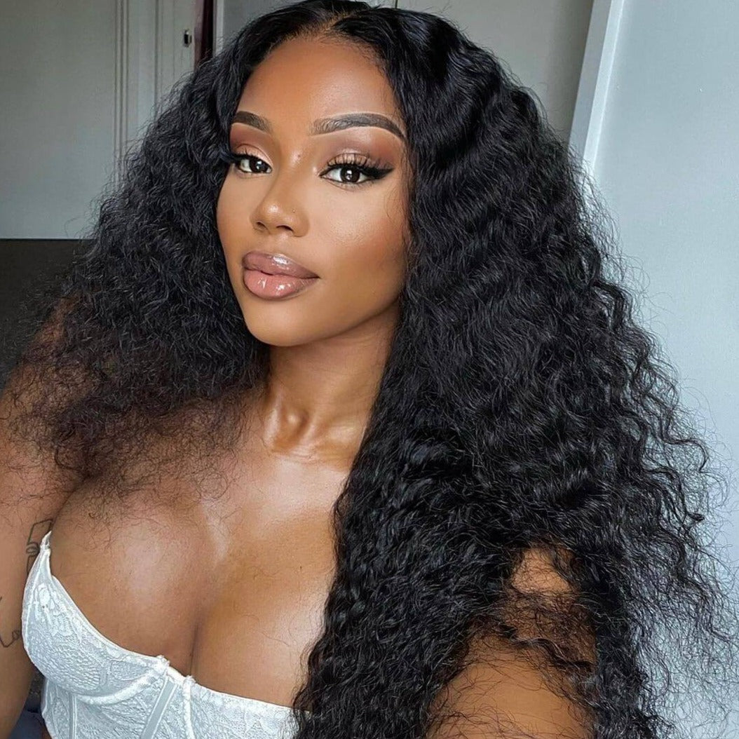 Human hair wig Jerry Curly 13x6 Inch Lace Frontal Wig With Baby Hair 210% Density Natural Black Human Hair Wig Free Part - arabellahair.com