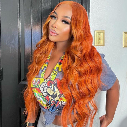 Human hair wig 13x4 Transparent Lace Frontal Wig Ginger Orange Color Wig Straight/Body Wave Human Hair Wigs Free Part - arabellahair.com