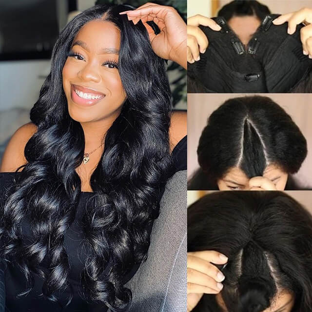 V Part Wig Beginner Friendly 0 Skill Needed Natural Scalp Body Wave Human Hair Upgrade U part Wig 16-26 Inch No Glue No Leave Out - arabellahair.com