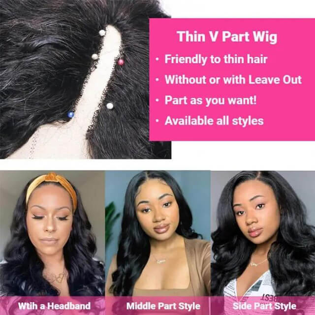 V Part Wig Beginner Friendly 0 Skill Needed Natural Scalp Body Wave Human Hair Upgrade U part Wig 16-26 Inch No Glue No Leave Out - arabellahair.com