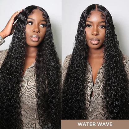 13x4 Lace Frontal Wig Water Wave Human Hair Wigs For Beginners Natural Black Free Part