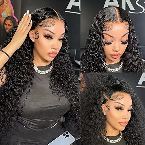 13x4 Lace Frontal Wig Water Wave Human Hair Wigs For Beginners Natural Black Free Part