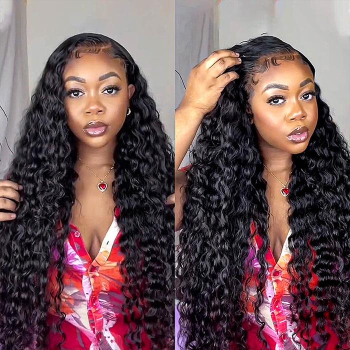 13x6 Lace Frontal Water Wave Natural Black Human Hair Wig with Free Part - Arabella Hair
