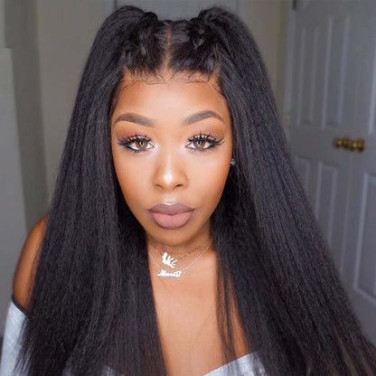 13*4 Inch Lace Frontal Wig 210% Density Yaki Straight Human Hair Wigs Pre-plucked Free Part - arabellahair.com